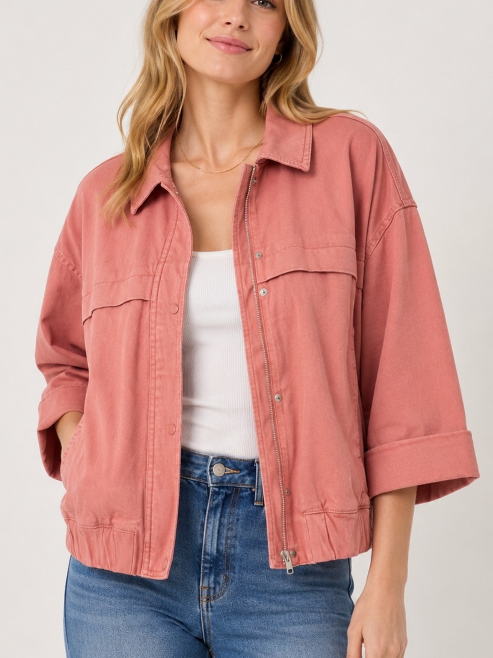 Joe Fresh Women’s Medium Dusty Rose Pink Cotton Utility Chore Jacket Casual
